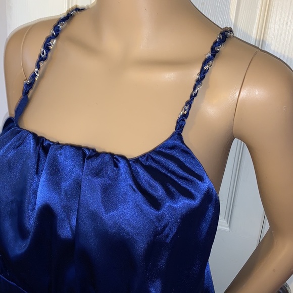 Blue Satin square neckline Empire babydoll cami tank TUNIC top XL - Picture 3 of 11